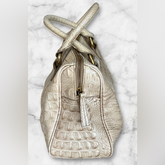 Brahmin Cream Croc Embossed Satchel Tote Purse - Picture 8 of 16